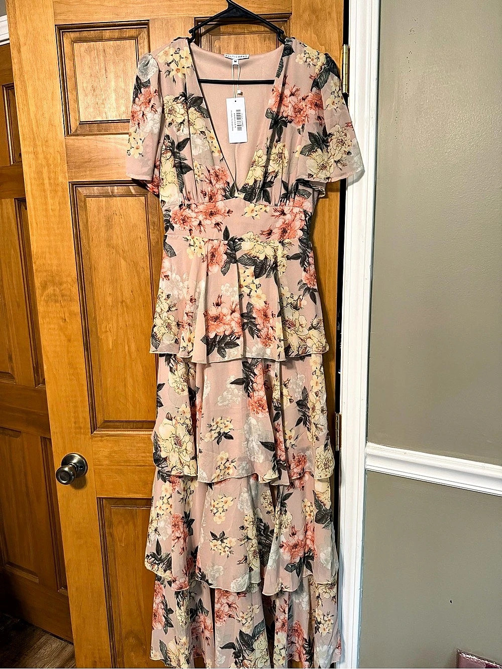 Baltic Born Montaigne Ruffle Maxi Dress Pink & Green Medium NWT